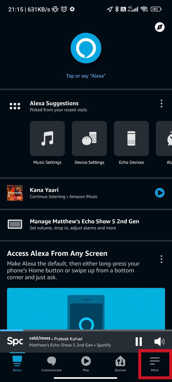 Step 1: Tap on More in the Alexa App
