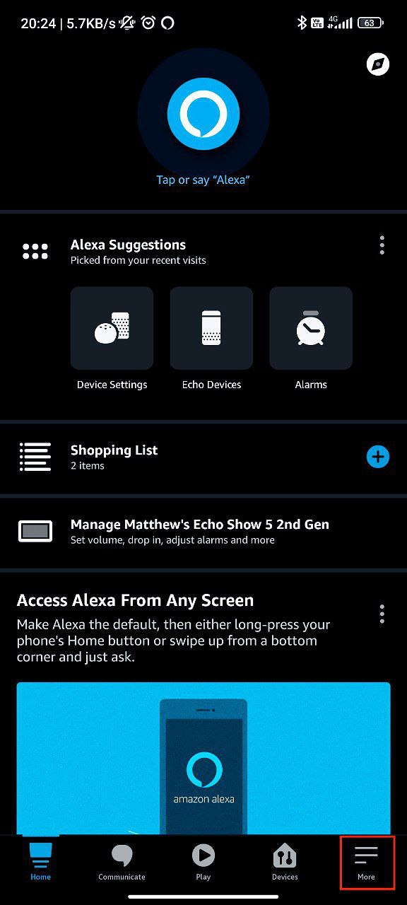 Step 1: Open the Alexa App and Tap on More