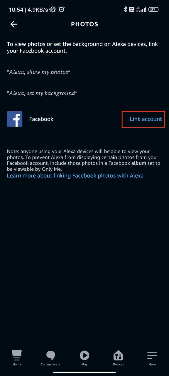 Step 3: Tap Link Account Adjacent to Facebook