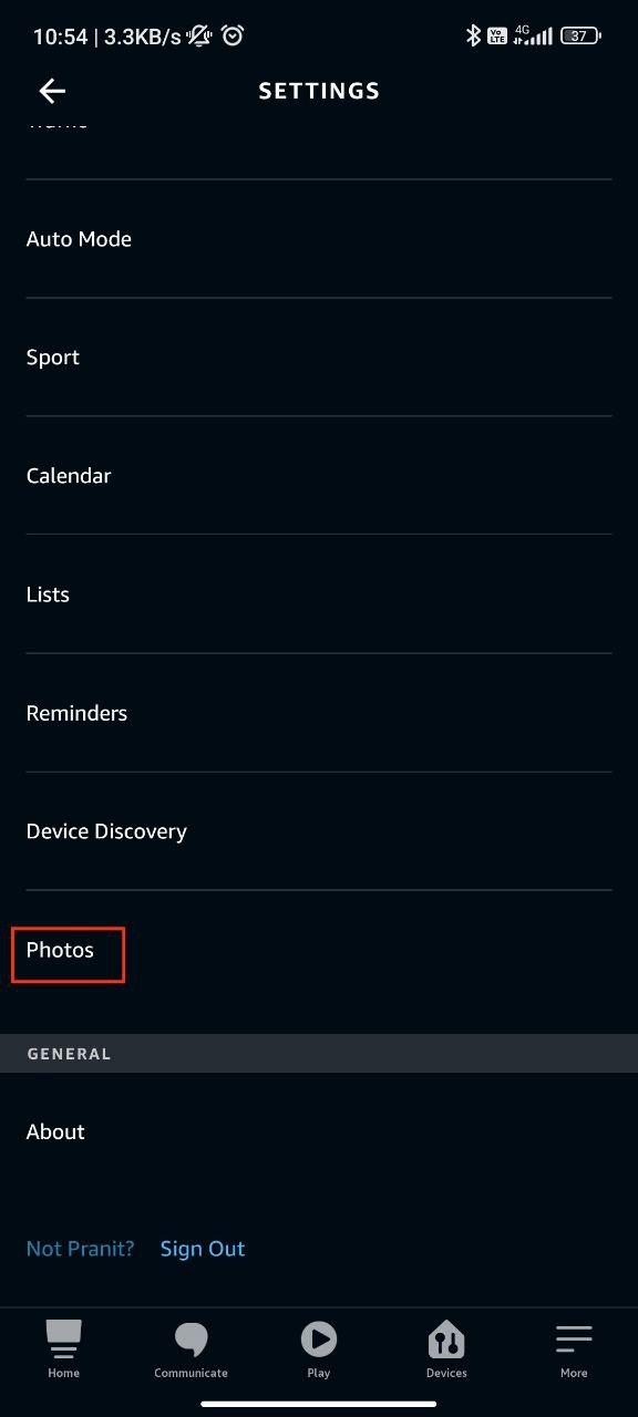 Step 2: Tap on Settings and Choose Photos