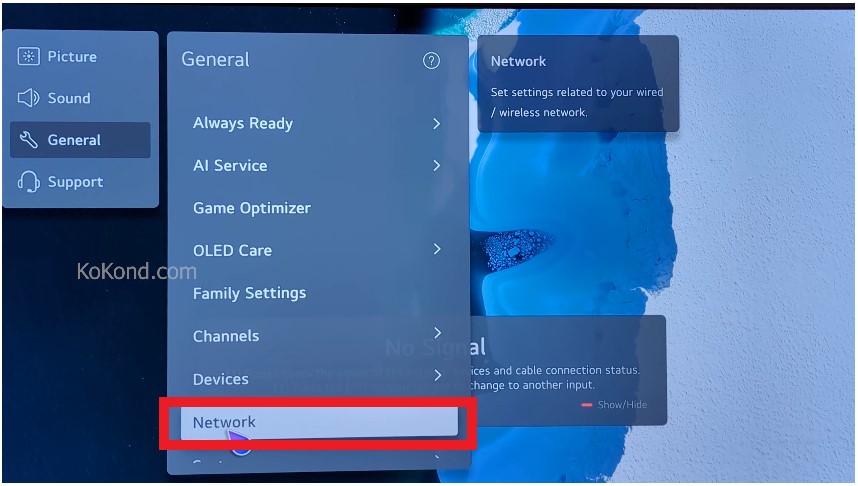 Network Option on LG OLED TV