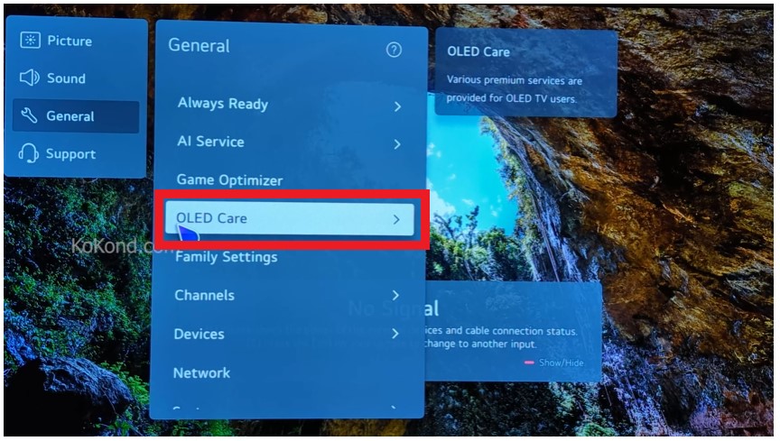 Select OLED Care on Your LG TV