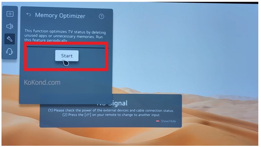 Click on Start on Your LG TV