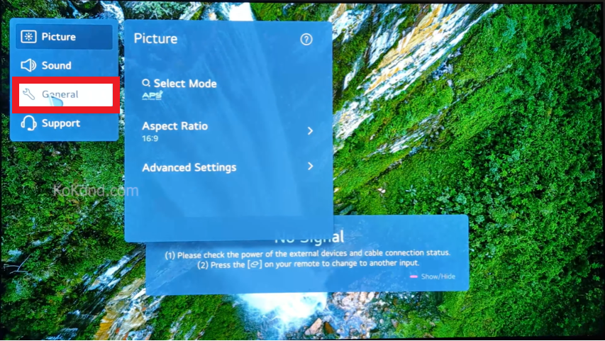 Select General in LG TV