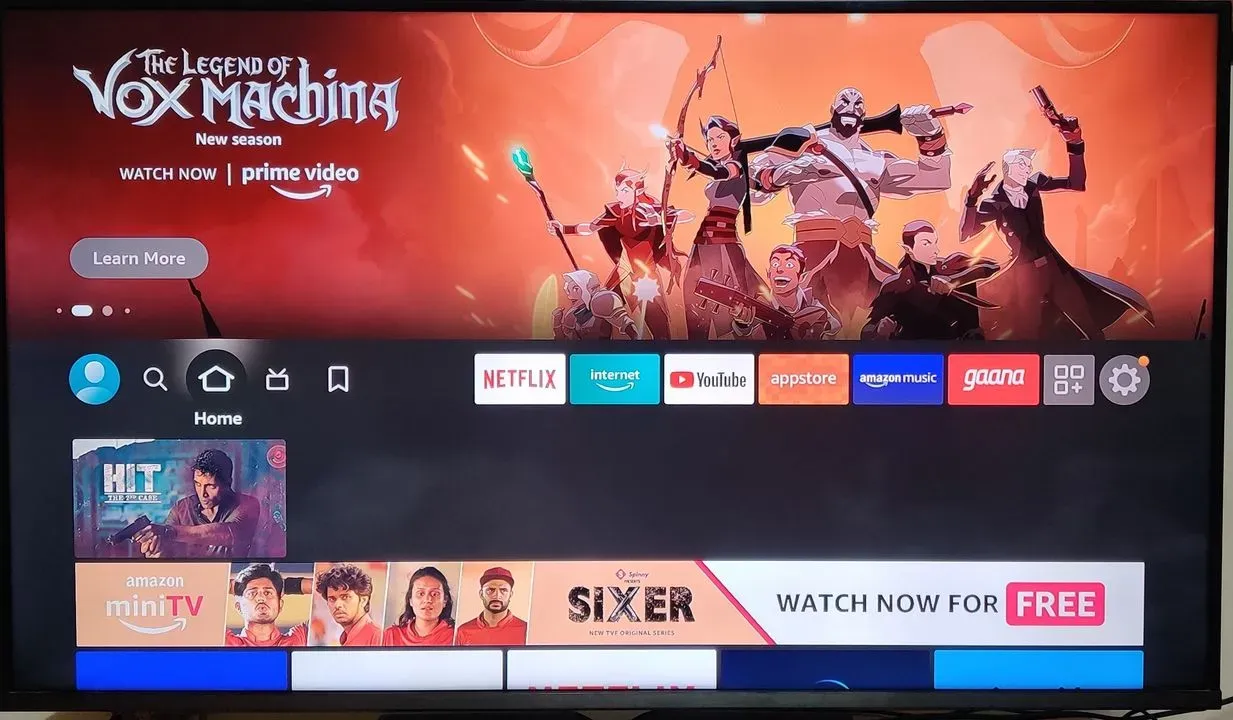 Image showing the Home Page of Fire TV device