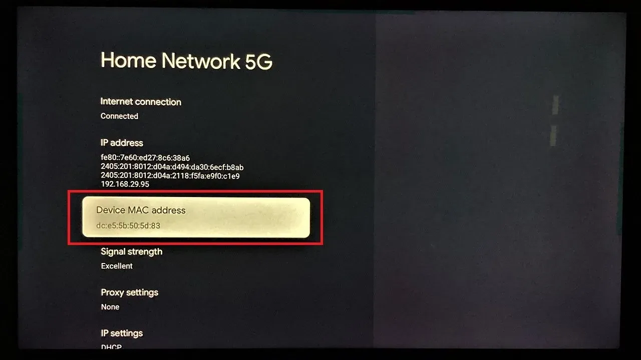 device mac address found