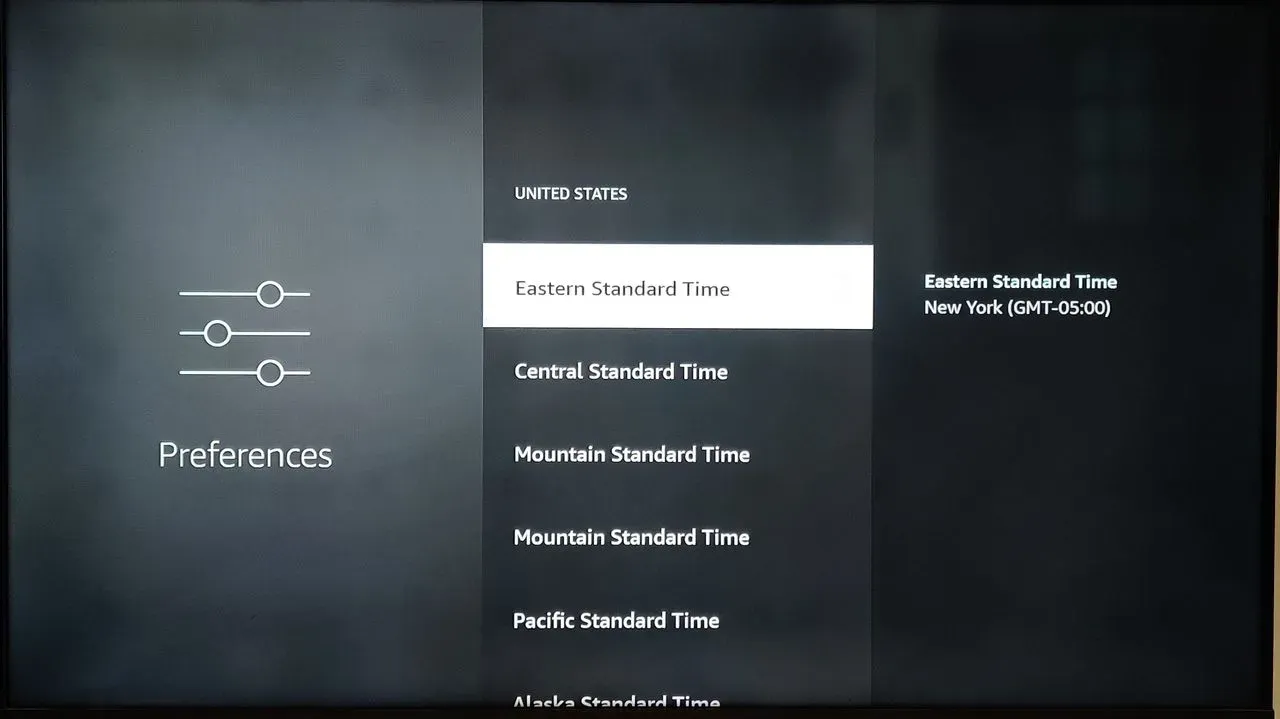 Image showing choices of time zones