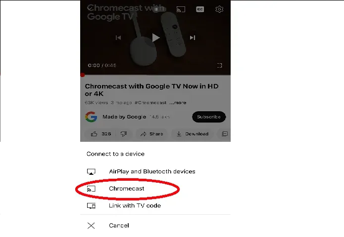 Choose Chromecast device from the list