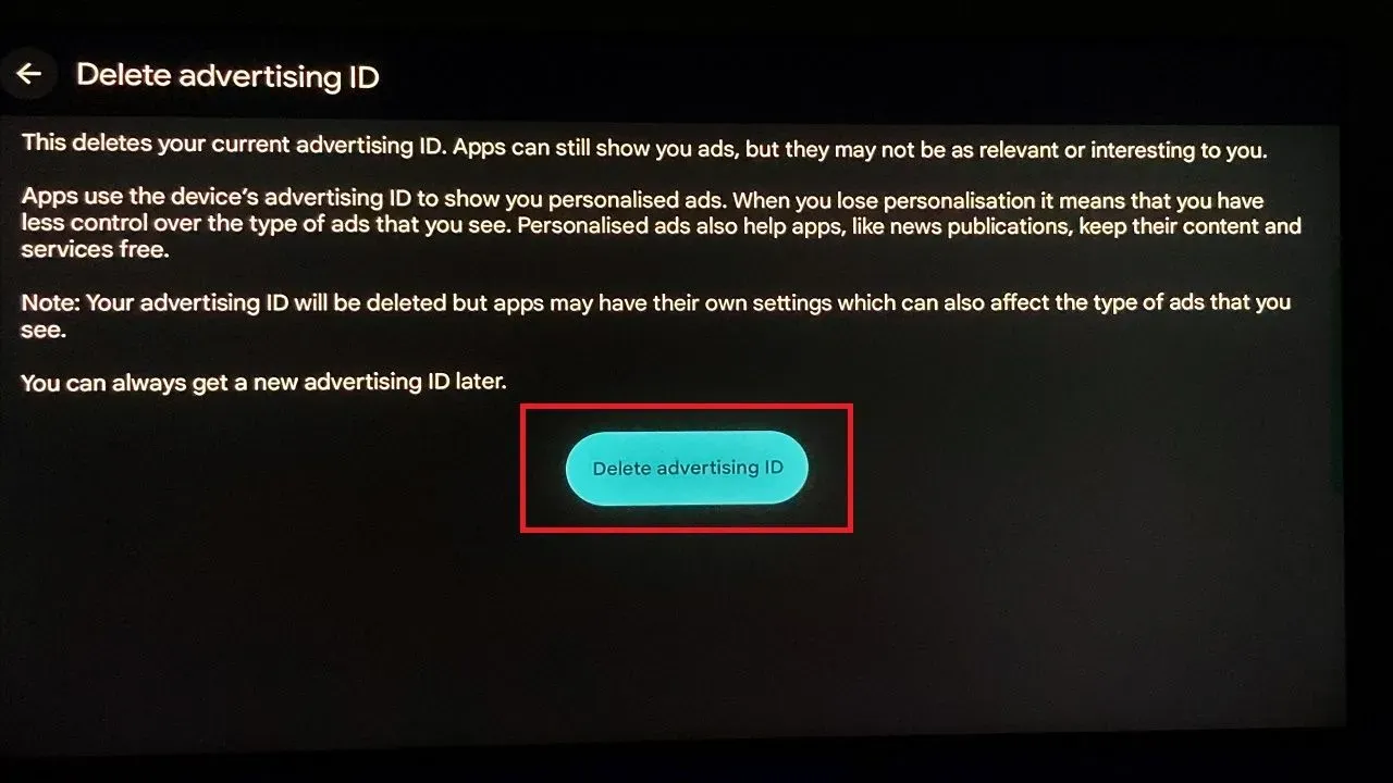 delete advertising id in google tv with chromecast