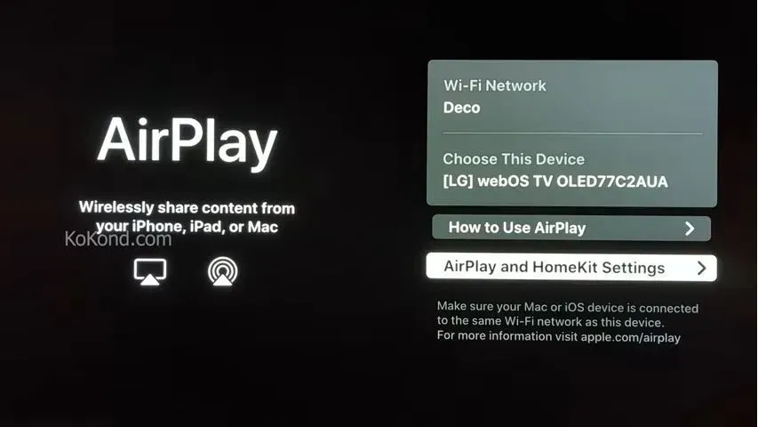 open AirPlay and HomeKit Settings