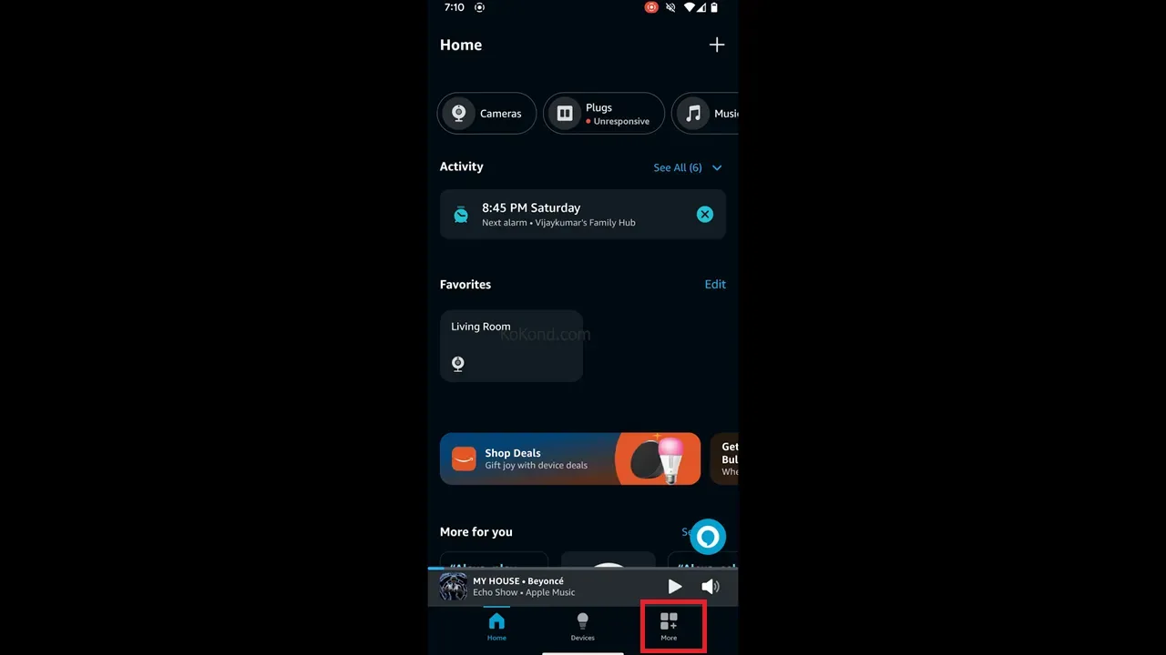 Tap on more on your Alexa App