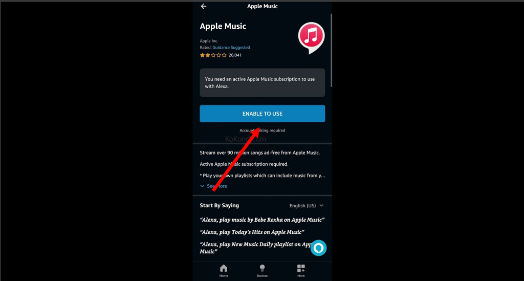Tap on Enable to Use Apple Music