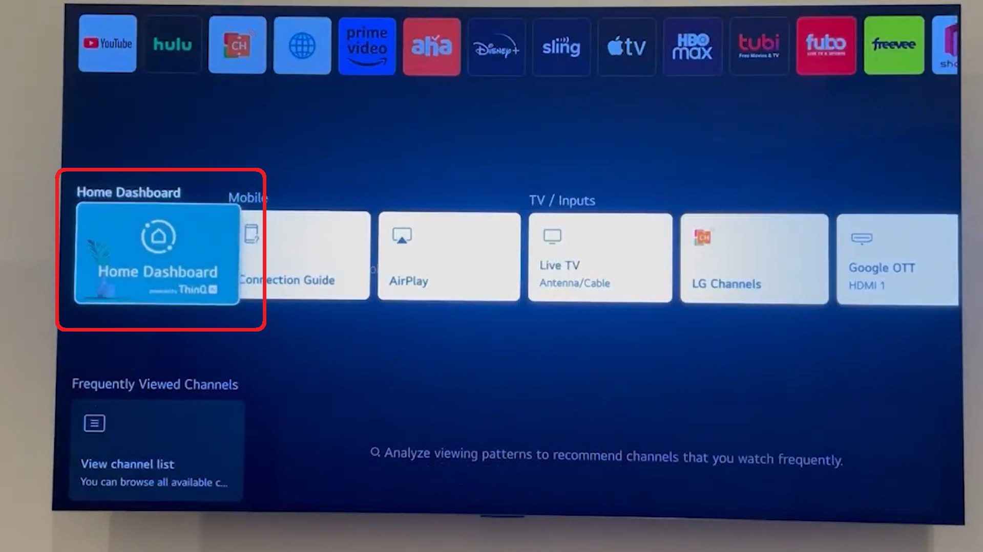 LG TV Home Dashboard